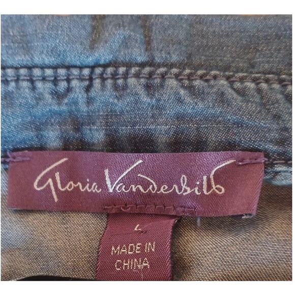 Vintage Chambray Midi Dress Women's Large Roll Tab Sleeves Drawstring Drop Waist - Picture 6 of 8